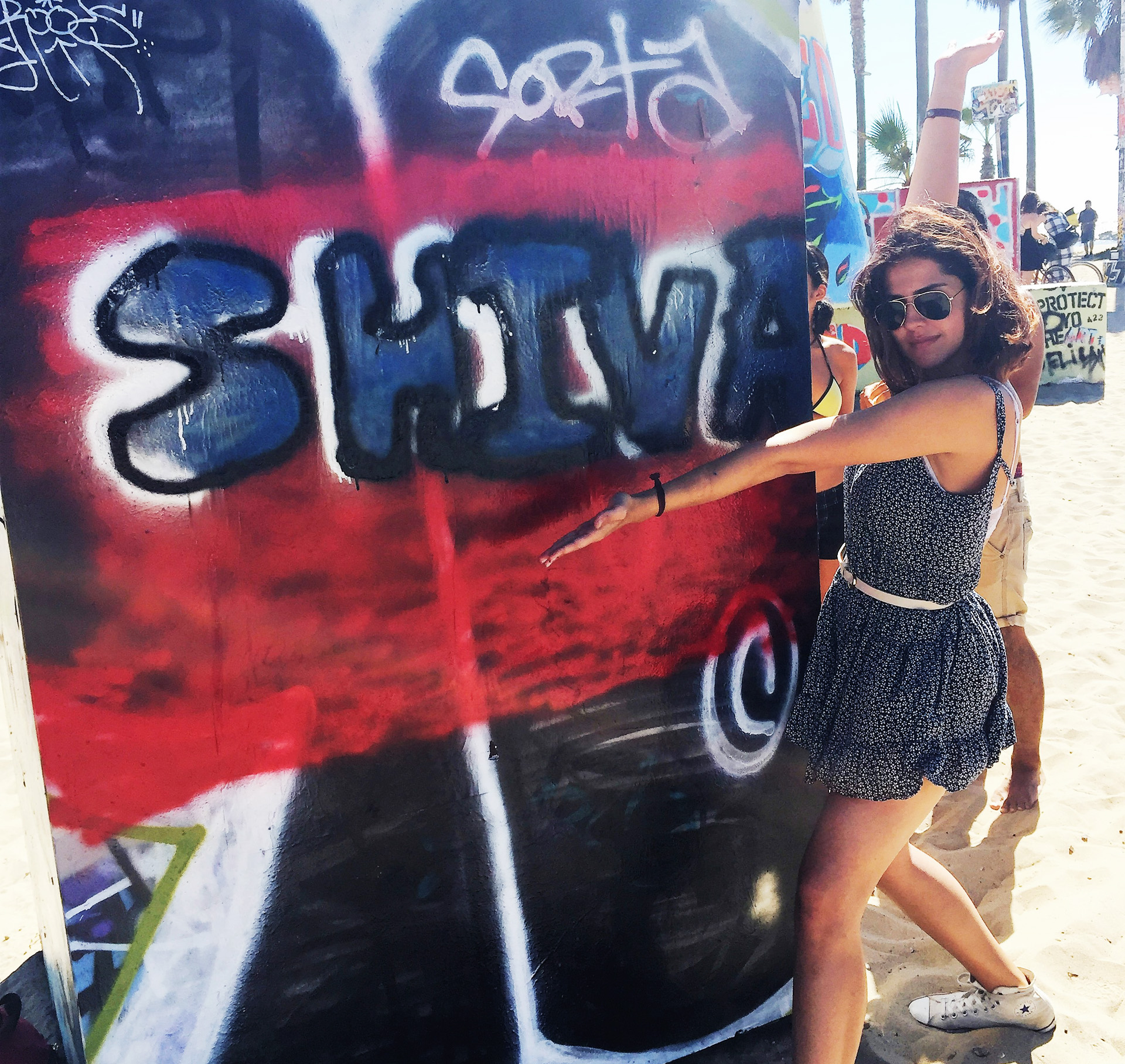 Shiva Nadjm with her masterpiece at the Venice Beach Art Walls